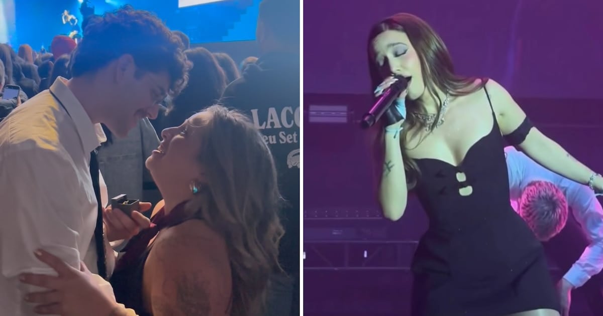 La propuesta que se coló entre acordes: Cata y Hernán se comprometieron mientras Ángela Torres cantaba "Vértigo" en Santa Fe